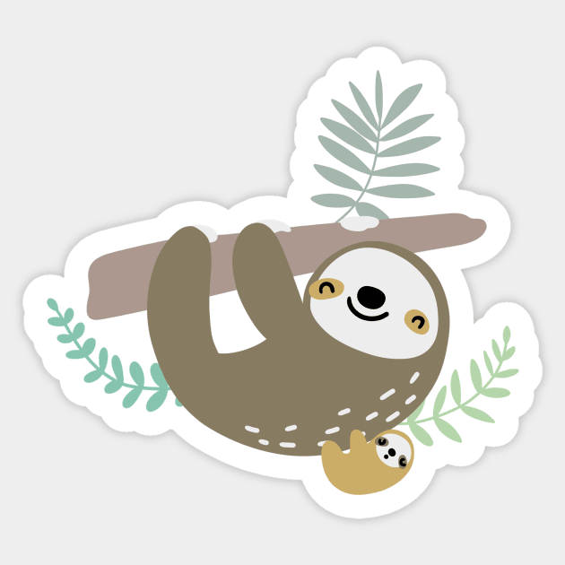 Cute sloths in the jungle. Kids' things. Sticker by Yurapura